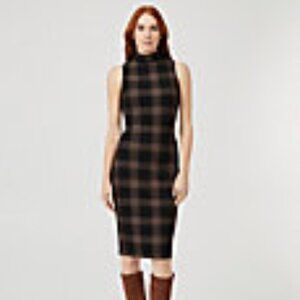 Brown Check Mock Turtleneck Fitted Dress - NWT - Le Chateau Size XXL